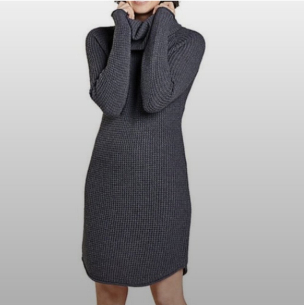 Toad&Co Women's Grey Lambswool Chelsea Turtleneck Knit Sweater Dress L